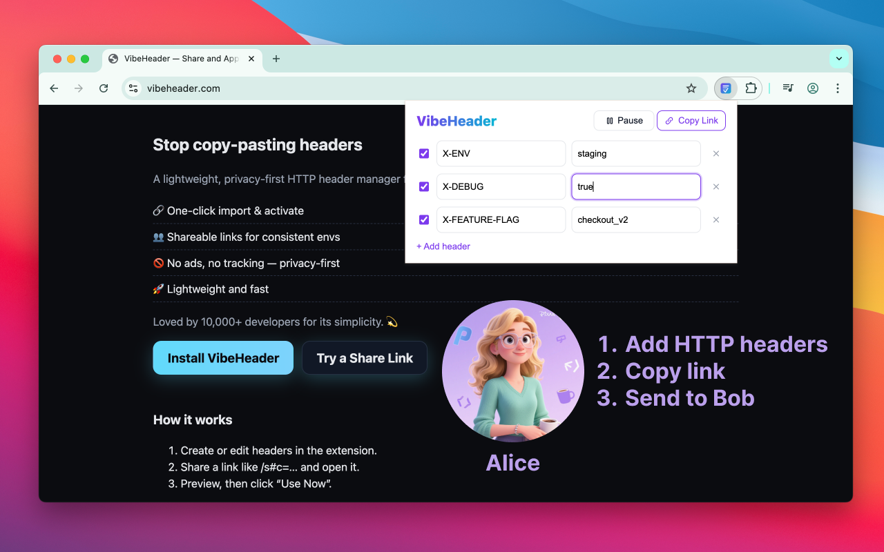 Step 1 — Configure headers and copy link